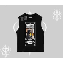 Tarzsokak Wanted Temalı Kedi Baskılı Kolsuz Tshirt Siyah