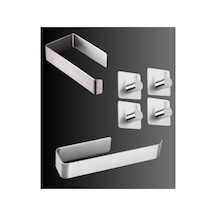 Deltahome Paslanmaz Çelik Yapışkanlı Havluluk 27cm - Tuvalet Kağıtlığı - 4 Adet Askılık Set Çok Renkli
