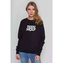 Teen Wolf Logo Baskılı Siyah Kadın Sweatshirt