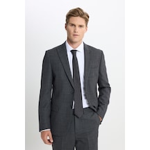 AC&Co / Altınyıldız Classics Erkek Antrasıt Taşınabilir Torbalı Slim Fit Dar Kesim Mono Yaka Beli Bağlamalı Desenli Takım Elbise Antrasıt