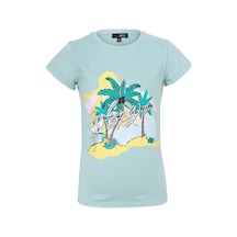 Brz Kids Palmiye Baskılı Kız Çocuk T-shirt-aqua Sea Mavi