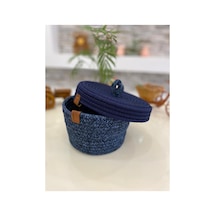 Hasır Jüt Sepet Oval Kapaklı Organizer Düzenleyici 30x20x10 Cm Kırçılmavi Kırçılmavi