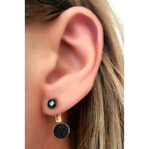 Oniks Taşlı Gümüş Rose Earcuff Küpe