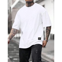 T-shirt - Ticket Baskılı Oversize Bisiklet Yaka Kısa Kol Beyaz Tişört Beyaz