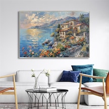 Yağlı Boya Dokulu Tablo Modern Spatula Akdeniz Evleri Manzarası Gümüş Çerçeveli U06041-179006