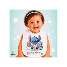 Kişiye Özel Stitch Keten Bebek Mama Önlüğü Yumuşak - Emici - Yıkanabilir - Özel Tasarım P105 Çok Renkli