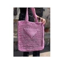 Melonndesign Renkli El Yapımı Hasır Örgü Çanta Pembe