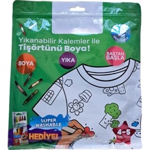 Mey İthalat Kalem Hediyeli Boyanabilir Tişört 4-5 Yaş Çok Renkli