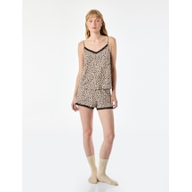 Koton Rahat Kalıp Dantel Detaylı Leopar Desenli Şort Pijama Altı Leopar Desenli 7wlk80010mk