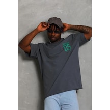 Erkek Baskılı T-shirt Kısa Kol Bisiklet Yaka Regular Fit Rahat Tişört - Füme