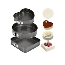 3 Parça Metal Kelepçeli Pasta Kek Kalıbı Seti Kalpli Kare Yuvarlak Füme
