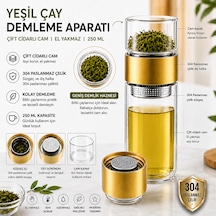 Muzeko 250ml Çift Katlı El Yakmayan Isıyı İçinde Tutan Cam Bardak Detox Bitki Çayı Demleme Ihlamur Demliği Bitki Çayı Demleme Tüm Bitki Çaylar İçin Uygundur Gold Kapak Altın