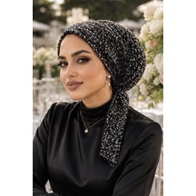 Aişe Tesettür Antrasit Payet Abiye Eşarp Bone