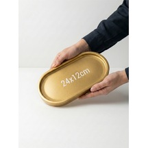 Premium - 24x12cm - Altın Renk - Dekoratif Tepsi - Tabak - Beton Sunumluk - Lüks Tasarım Özenli İşçilik