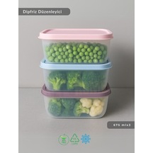 3'lü Dipfriz Saklama Kabı - No Frost Silikon Kapaklı Derin Dondurucu Düzenleyici - Bpa Free - 675 Ml Şeffaf