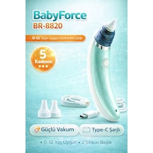 Babyforce BR-8820 0-12 Yaş Şarjlı Bebek Burun Aspiratörü 5 Kademe Güçlü Vakum Açık Yeşil