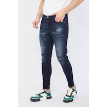 Erkek Skinny Ripped Patch Detaylı Jean Lacivert 001