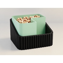 3d Baskı Fıstık Kasesi - Çift Hazneli Kabuk Ayırıcı Sunum Kasesi - Siyah Mint Çok Renkli