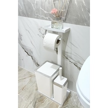 3'ü 1 Arada Banyo Seti Tuvalet Kağıtlık, Çöp Kovası Ve Tuvalet Fırça Takımı Krom Beyaz Diğer