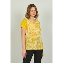 Ella Camelia Kadın Zebra Desenli Kısa Kol Bluz 20e016 Sarı