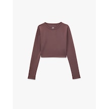 Koton Slim Fit Uzun Kollu Bisiklet Yaka Crop Spor Tişört Mürdüm 7wak10091nk Mor