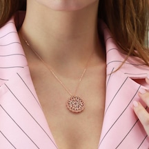 Yaşam Çiçeği Renkli Zirkon Taşlı Rose Gold Kaplama Gümüş Kolye Gümüş