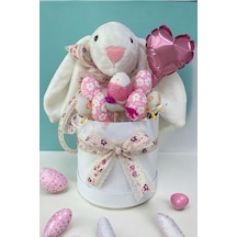 Sole Premium Paskalya Temalı 45 Cm Beyaz Bunny Tavşan Hediye Kutusu - Dekoratif Yumurta Ve Kalp Balon Detaylı Beyaz
