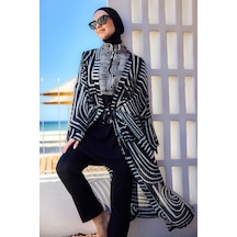 Remsa Mayo Remsa Tesettür Mayo Üzerine Tek Kaftan Kimono Pareo Siyah02 Rp032 Labire Siyah02