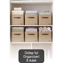 6'lı Çok Amaçlı Dolap İçi Düzenleyici, Raf Düzenleyici, Oyuncak Çamaşır Saklama Kutusu 30x30x30 Cm Kahverengi