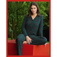 Pijamoni Kadın Süet Önden Düğmeli Likralı Pijama Takımı 4 - 1 Adet 001