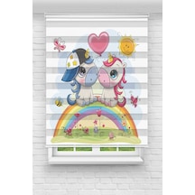 Perdecizade Enxboy Gökkuşağında Pony Dijital Baskılı Zebra Perde-cocuk Odası-stor Perde Renkli