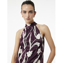 Koton Bağlama Detaylı Floral Desenli Halter Yaka Saten Bluz Bordo Desenli 6wak60123uw Bordo Desenli