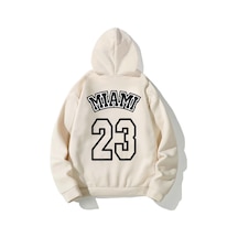 Unisex Ekru Miami 23 Baskılı Kapüşonlu Sweatshirt Tw-Mm23