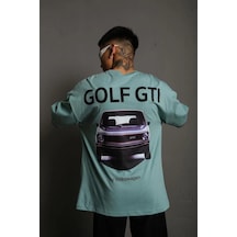 Erkek Oversize Tişört Golf Gtı Retro Araba Baskılı T-shirt - Mint Yeşili Mint Yeşili