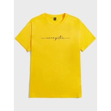 Energetic Süprem T-shirt - Sarı Baskılı Oversize Bisiklet Yaka Kısa Kol Tişört Sari