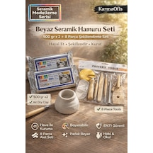 Beyaz Seramik Hamuru Seti 500 Gr X2 + 8 Parça Şekillendirme Aletleri Air Dry Kil Seti Krem