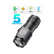 5 Modlu Şarjlı Klipsli Mıknatıslı El Feneri Mini 3 Cob Led Lamba Acil Durum Işığı 8433 Siyah