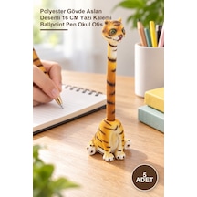 5 Adet Tükenmez Kalem Polyester Gövde Aslan Desenli 16 Cm Yazı Kalemi Ballpoint Pen Okul Ofis 1
