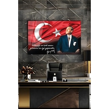 Atatürk Portre Ve Türk Bayrağı Vatanını En Çok Seven Görevini En İyi Yapandır Cam Tablo, Hediyelik