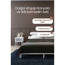 Renazzo Lotus Masif Ahşap Karyola Ve 2 Adet Komodin Beyaz 120x200 Beyaz - 120 X 200