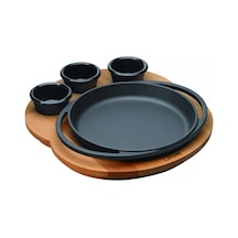 Lava Döküm Yuvarlak Sahan Döküm Demir Yekpare Çift Kulplu Kayın Servis Ahşabı Çap(Ø)20cm.