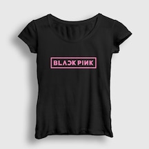 Presmono Kadın Logo Blackpink T-shirt Siyah