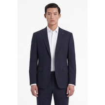 Sabri Özel Erkek Lacivert Dar Kesim Slim Fit Yünlü Çizgili Sivri Yaka Klasik Paça Tam Astarlı 6 Drop Takım Elbise