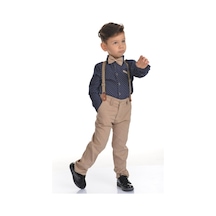 Buse&Eylül Bebe Krem Papyonlu Pantolon Askılı Erkek Çocuk Takımı