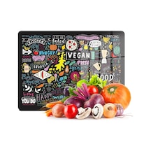 Cam Kesme Tahtası Ve Sunumluk Karışık Yazı Desenli 30x40 Cm Çok Renkli