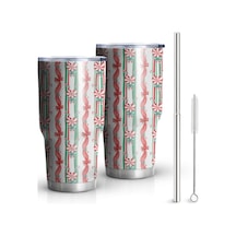 Noel Desenli 30oz Kahve Termosu, Çift Katlı Paslanmaz Çelik, Yeniden Kullanılabilir, Sızdırmaz Noel Şeker Kamışı