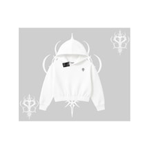 Tarzsokak Beyaz Crop Kapşonlu Sweatshirt Özel Logolu