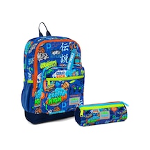 Coral High İlkokul Sırt Çantası ve Kalemlik Seti - Saks Grafiti - Erkek Çocuk