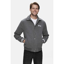 Ucla Keane Koyu Gri Kaşe Kolej Ceket Çıtçıtlı Standard Fit Erkek Ceket Koyu Gri