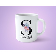 Çiçekli S Harfli İsimli Baskılı Kupa Bardak